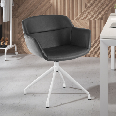 chaise de conference blanc noir base pyramide simil cuir accoudoirs rembourres 2