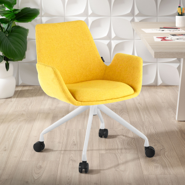 chaise de conference blanc jaune giratoire avec roulettes tissu accoudoirs rembourres 2