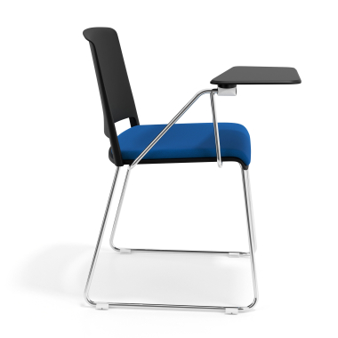 chaise avec tablette noir bleu avec une ecritoire rembourree tissu sans accoudoirs 3