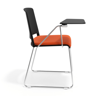 chaise avec tablette noir orange avec une ecritoire rembourree tissu sans accoudoirs 3
