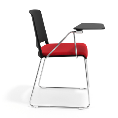 chaise avec tablette noir rouge avec une ecritoire rembourree tissu sans accoudoirs 3