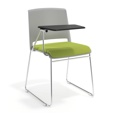 chaise avec tablette gris vert avec une ecritoire rembourree tissu sans accoudoirs 1