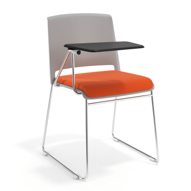 chaise avec tablette gris orange avec une ecritoire rembourree tissu sans accoudoirs 1