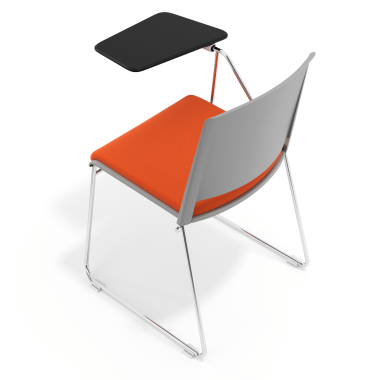 chaise avec tablette gris orange avec une ecritoire rembourree tissu sans accoudoirs 7