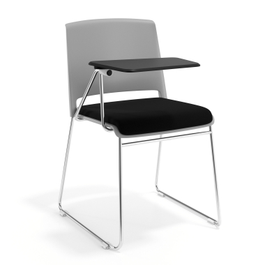 chaise avec tablette gris noir avec une ecritoire rembourree tissu sans accoudoirs 1