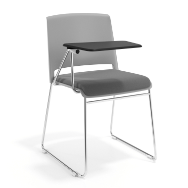 chaise avec tablette gris gris avec une ecritoire rembourree tissu sans accoudoirs 1