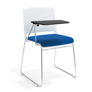 chaise avec tablette blanc bleu avec une ecritoire rembourree tissu sans accoudoirs 1