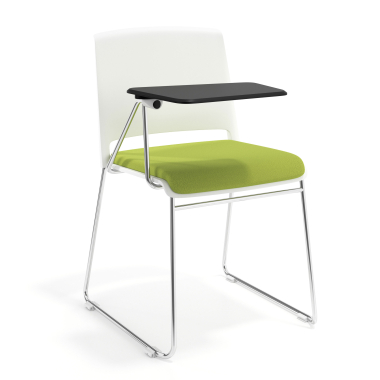 chaise avec tablette blanc vert avec une ecritoire rembourree tissu sans accoudoirs 1