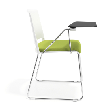 chaise avec tablette blanc vert avec une ecritoire rembourree tissu sans accoudoirs 3