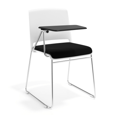 chaise avec tablette blanc noir avec une ecritoire rembourree tissu sans accoudoirs 1