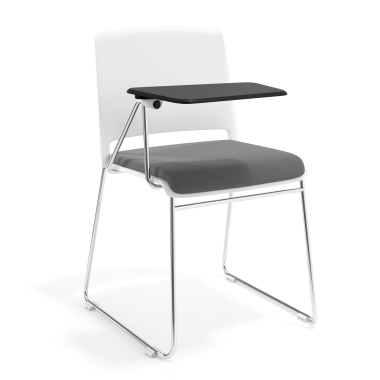 chaise avec tablette blanc gris avec une ecritoire rembourree tissu sans accoudoirs 1