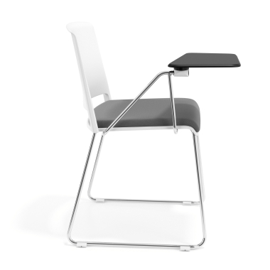 chaise avec tablette blanc gris avec une ecritoire rembourree tissu sans accoudoirs 3