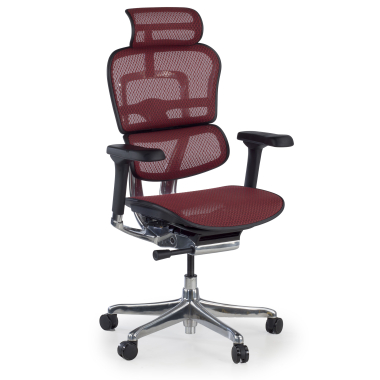 chaise ergonomique rouge structure noire rouge maille accoudoirs reglables 5d appui tete 1