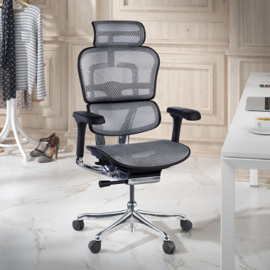 chaise ergonomique gris structure noire rouge maille accoudoirs reglables 5d appui tete 2