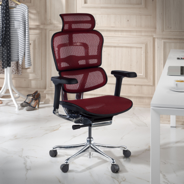 chaise ergonomique rouge structure noire rouge maille accoudoirs reglables 5d appui tete 2