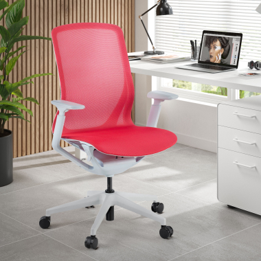 chaise de bureau design blanc rouge kinet maille accoudoirs reglables 3d 2