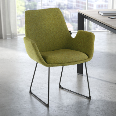 chaise de conference vert structure pietement luge tissu accoudoirs fixes 2