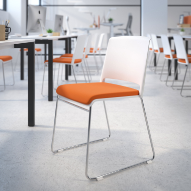 chaise de conference blanc orange sans bras tapissee tissu sans accoudoirs 2