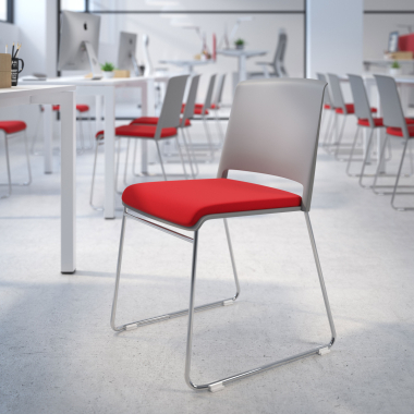chaise de conference gris rouge sans bras tapissee tissu sans accoudoirs 2