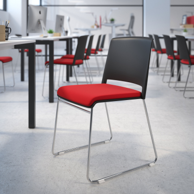 chaise de conference noir rouge sans bras tapissee tissu sans accoudoirs 2