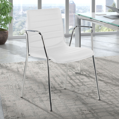 chaise visiteur blanc avec des bras simil cuir accoudoirs fixes 2
