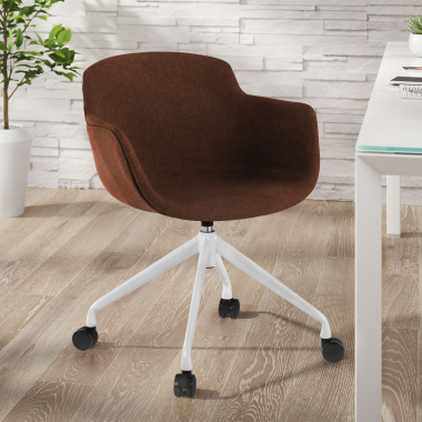 chaise de conference blanc marron giratoire avec roulettes tissu accoudoirs rembourres 2