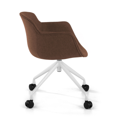 chaise de conference blanc marron giratoire avec roulettes tissu accoudoirs rembourres 4