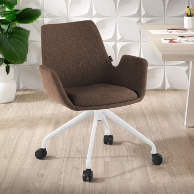 chaise de conference blanc marron giratoire avec roulettes tissu accoudoirs rembourres 2