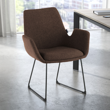 chaise de conference marron structure pietement luge tissu accoudoirs fixes 2