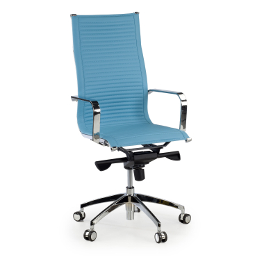 chaise de bureau bleu ciel structure chromee similicuir simil cuir accoudoirs fixes 1