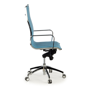 chaise de bureau bleu ciel structure chromee similicuir simil cuir accoudoirs fixes 4