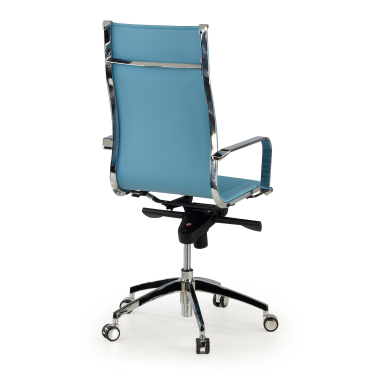 chaise de bureau bleu ciel structure chromee similicuir simil cuir accoudoirs fixes 5
