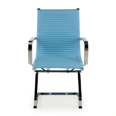 chaise de conference bleu ciel structure chromee similicuir simil cuir accoudoirs fixes 3