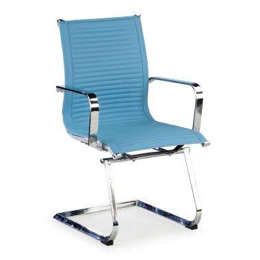 chaise de conference bleu ciel structure chromee similicuir simil cuir accoudoirs fixes 1