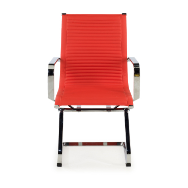 chaise de conference rouge structure chromee similicuir simil cuir accoudoirs fixes 3