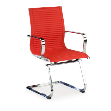 chaise de conference rouge structure chromee similicuir simil cuir accoudoirs fixes 1