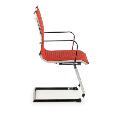 chaise de conference rouge structure chromee similicuir simil cuir accoudoirs fixes 4