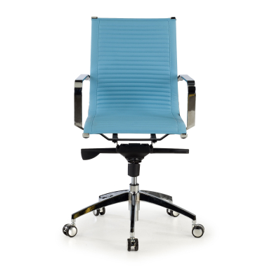 fauteuil de bureau bleu ciel structure chromee similicuir simil cuir accoudoirs fixes 3