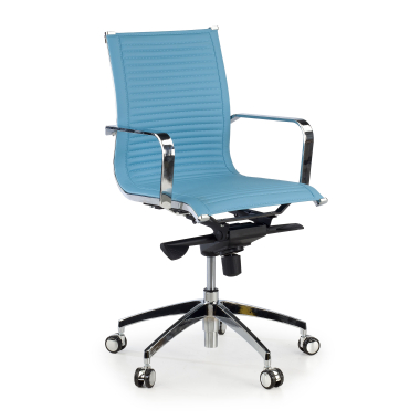 fauteuil de bureau bleu ciel structure chromee similicuir simil cuir accoudoirs fixes 1