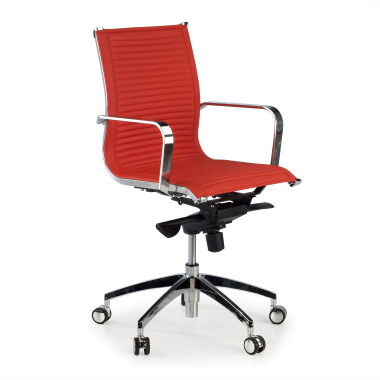 fauteuil de bureau rouge structure chromee similicuir simil cuir accoudoirs fixes 1