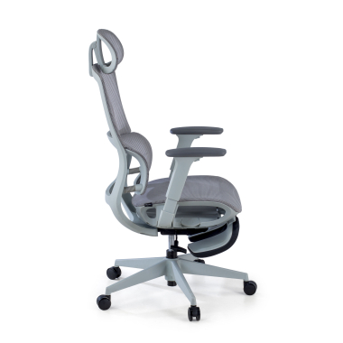 chaise ergonomique gris avec repose pieds maille accoudoirs reglables 3d double soutien lombaire appui tete repose pieds extensible 4