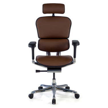 fauteuil de bureau marron structure noire similicuir cuir authentique accoudoirs reglables 5d appui tete 3
