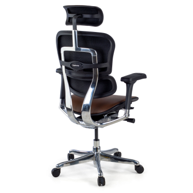 fauteuil de bureau marron structure noire similicuir cuir authentique accoudoirs reglables 5d appui tete 6