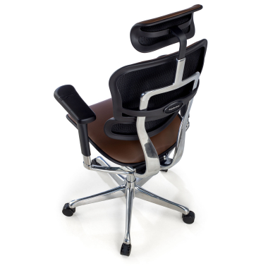 fauteuil de bureau marron structure noire similicuir cuir authentique accoudoirs reglables 5d appui tete 8