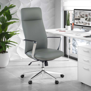 fauteuil de bureau gris dossier haut simil cuir accoudoirs fixes 2