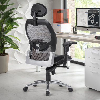 Chaise de bureau ergonomique Hong Kong, accoudoirs réglables, appui-tête 210655 - (Outlet)