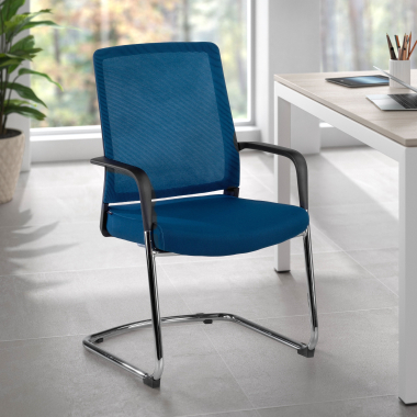 chaise de conference bleu rouge respirant maille accoudoirs fixes 2