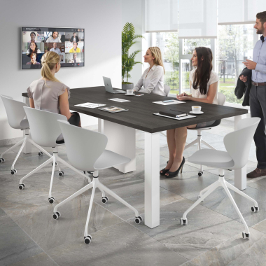 chaise de reunion blanc gris avec roulettes plastique accoudoirs fixes 2