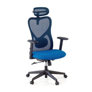 chaise de bureau bleu structure noire maille accoudoirs reglables 1d soutien lombaire appui tete 1