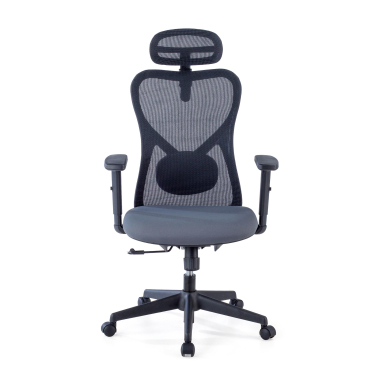 chaise de bureau gris structure noire maille accoudoirs reglables 1d soutien lombaire appui tete 3